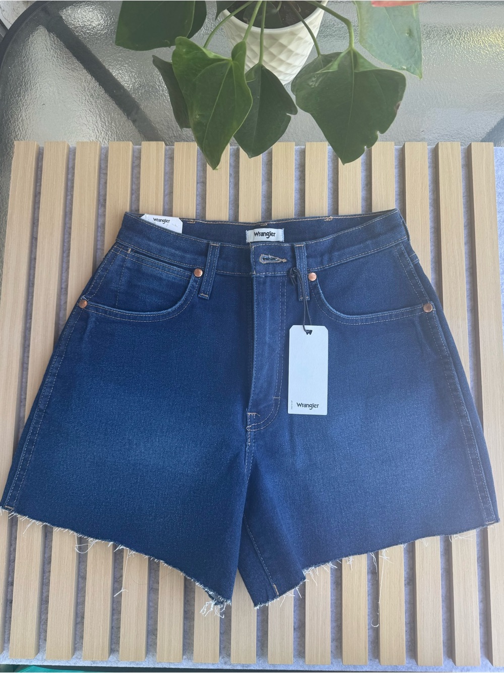 Wrangler Indigo Blue Raw Hem High-Rise Jean Shorts